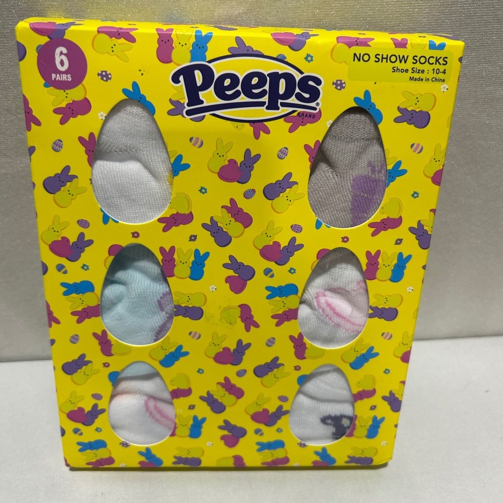 Peeps No Show Socks Kids Size 10-4 Multicolor Easter Bunny 6 Pair Pack Pastel